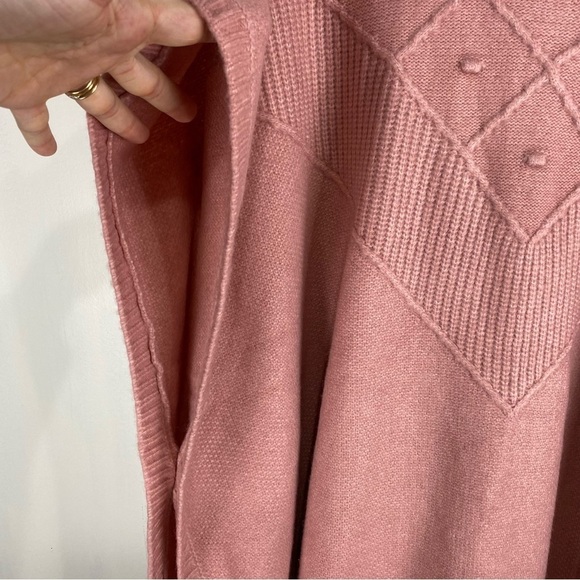 LOFT Ribbed Knit Wool Blend Pullover Poncho Shawl Sweater Blush Pink Size M/L - Picture 2 of 5